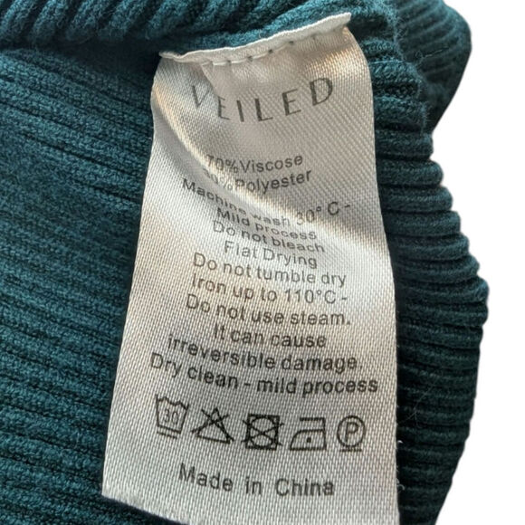 Veiled Modest Long Sleeve Bodysuit Turquoise Ribbed Size Small - Picture 5 of 6